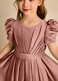 Azazie Miriam Flower Girl Dresses Cedar Rose Ball-Gown Pleated Matte Satin Dress image8