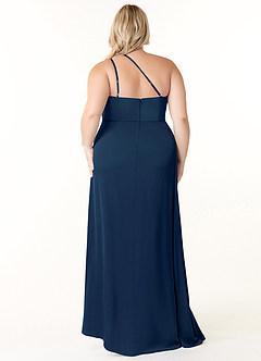 Azazie Maron Bridesmaid Dresses Dark Navy A-Line One Shoulder Stretch Satin Dress image8