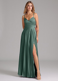 Azazie Vini Bridesmaid Dresses Eucalyptus A-Line Pleated Stretch Satin Dress image4