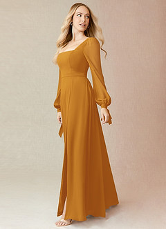 Azazie Leonia Bridesmaid Dresses Butterscotch A-Line Long Sleeve Chiffon Dress image4