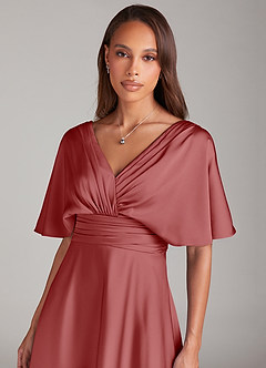 Azazie Pamela Robes de demoiselle d'honneur Robe Trapèze en Satin extensible Plissée Antique Rose image5