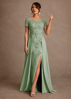 Azazie Alva vestidos de madre de la novia Vestido de Salvia Polvorienta de Encaje de Corte en A image4
