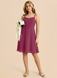 Azazie Shale Junior Mulberry A-Line Bow Chiffon Dress image5
