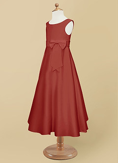 Azazie Lindy Flower Girl Dresses Terracotta A-Line Pleated Matte Satin Dress image12