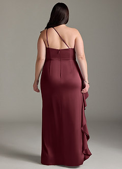 Azazie Latrice Bridesmaid Dresses Merlot Sheath One Shoulder Cascading Ruffles Stretch Satin Dress image7