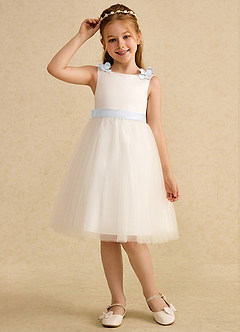 Azazie Lona Jurken voor bloemenmeisjes A-Lijn Jurk van Mat Satijn Boog Ivoor Wit image3