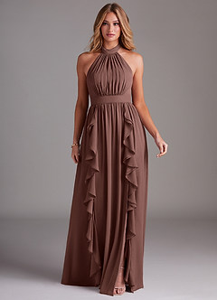 Azazie Avary Bridesmaid Dresses Espresso A-Line Pleated Chiffon Dress image3