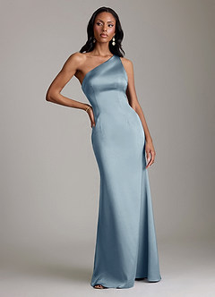 Azazie Voni Suknie dla druhen Syrena Jedno ramię Satyna elastyczna Do ziemi Sukienka image5