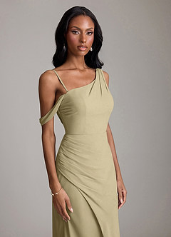 Azazie Madelyn Bridesmaid Dresses Moss Green Mermaid One Shoulder Chiffon Convertible Dress image3