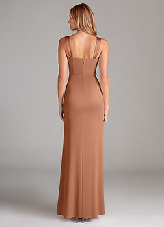 Azazie Denice Bridesmaid Dresses Bronzer A-Line Pleated Stretch Satin Dress image2