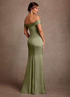 Azazie Boone Mother of the Bride Dresses Pistachio Mermaid Off the Shoulder Stretch Satin Dress image3