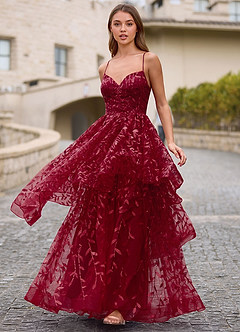 Valentina Borgoña Vestido de fiesta transparente jacquard bordado image6