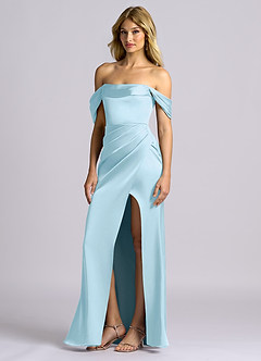 Azazie Auden Brudtärnklänningar Klä av Tubklänning i Stretch Satin Av axeln Himmelsblå Konvertibel image4