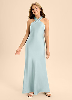 Azazie Doretta Junior Mist A-Line Pleated Stretch Satin Dress image4