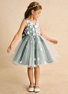 Azazie Junebug vestidos de niña de las flores Vestido de Marfil Eucalipto de Tul de Princesa con Encaje image4