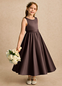 Azazie Karlie Flower Girl Dresses Ganache A-Line Pleated Matte Satin Dress image2