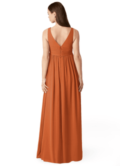 Azazie Yetta Maternity Bridesmaid Dresses A-Line V-Neck Gathered Chiffon Floor-Length Dress image2