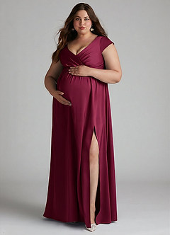Azazie Allessia Maternity Bridesmaid Dresses A-Line Pleated Stretch Satin Floor-Length Dress image11