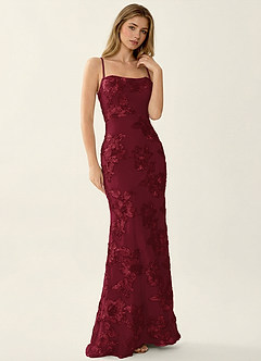 Kailani Burgundy 3D Flowers Corset Mermaid Lace Up Back Prom Dress image4