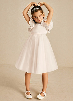 Azazie Kaeya Flower Girl Dresses White Alabaster A-Line Bow Tulle Dress image3