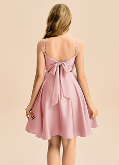 Azazie Miko Junior Powder Pink A-Line Pleated Stretch Satin Dress image2