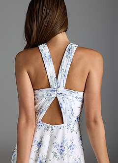 Azazie Rue Bridesmaid Dresses Blue Cottage Floral A-Line Halter Chiffon Dress image6