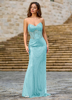 Willone Sky Blue Mermaid Sequined Embroidery Prom Dress image3