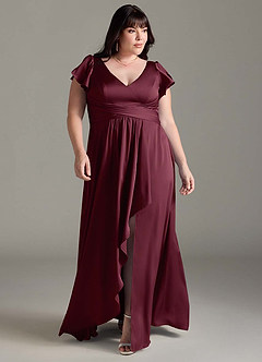 Azazie Omari Bridesmaid Dresses Cabernet A-Line Stretch Satin Dress image8