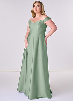 Barbie ♥ Azazie Jurken voor bruidsmeisjes Converteerbaar Jurk van Stretch Satijn met A-Lijn Off the Shoulder Agave image9
