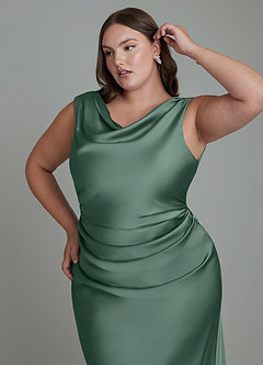 Azazie Kieryn Bridesmaid Dresses Eucalyptus Mermaid Pleated Stretch Satin Dress image12