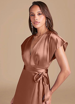 Azazie Nico Vestidos de damas de honor Vestido de Bronceador de Satén Metálico de Corte en A con Plisado image2