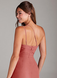 Azazie Eren Vestidos de damas de honor Vestido de Rosa Antigua de Gasa de Corte Recto con Hombro unilateral image2