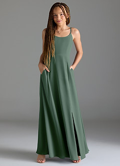 Azazie Moira Junior Agave A-Line with Pockets Chiffon Dress image4