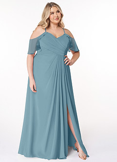 Azazie Dakota Abiti da Damigella Abito A-Line in Chiffon con Scollo a V a Pieghe Blu Lunatico image18
