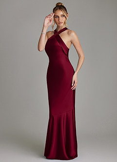 Azazie Reign Bridesmaid Dresses Burgundy Mermaid Pleated Stretch Satin Dress image5