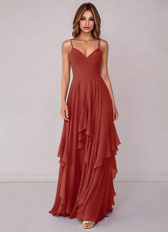 Azazie Zaina Bridesmaid Dresses Terracotta A-Line Chiffon Dress image4