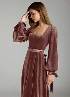 Azazie Leonia Brautjungfernkleider A-Linie Langarm Samt Kleid Espresso image6