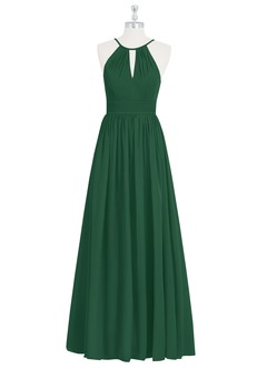 Azazie Cherish Vestidos de damas de honor Vestido de Verde Oscuro de Gasa de Corte en A con Plisado image6