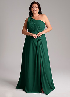 Azazie Brooke Bridesmaid Dresses Emerald A-Line One Shoulder Chiffon Dress image10