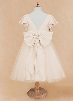 Azazie Kaeya Flower Girl Dresses White Alabaster A-Line Bow Tulle Dress image6