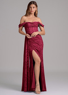 Azazie Amyra Jurken voor bruidsmeisjes Converteerbaar Jurk van Bloemen Burn-out met Zeemeermin Off the Shoulder Bourgondië image1