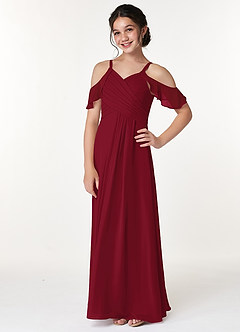 Azazie Dakota Junior Burgundy A-Line Off the Shoulder Chiffon Dress image5