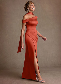 Azazie Kamala 신부의 어머니 드레스 쉬스 한쪽 어깨 스트레치 새틴 플로어 길이 드레스 image3