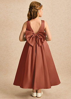 Azazie Cali Flower Girl Dresses Auburn A-Line Bow Matte Satin Dress image3