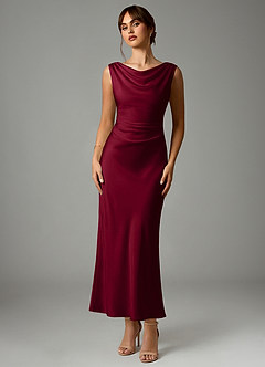 Azazie Kieryn Bridesmaid Dresses Burgundy Mermaid Pleated Stretch Satin Dress image1