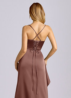 Azazie Sarai Bridesmaid Dresses Espresso Sheath Corset Stretch Satin Dress image2