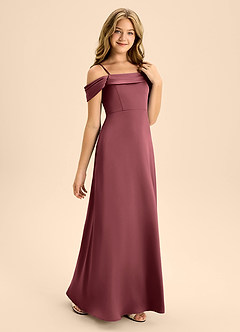 Azazie Anselie Junior A-Linie Schulterfrei Stretch-Satin Kleid Merlot image5