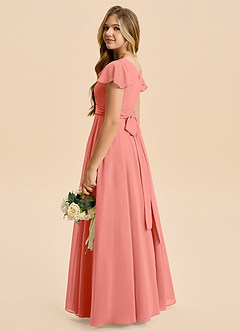Azazie Cady Junior Vestido Rosa Salmón de Gasa de Corte en A con Plisado image6