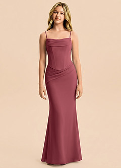 Azazie Sorrel Junior Merlot Mermaid Pleated Chiffon Dress image5