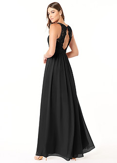 Azazie Luz Abiti da Damigella Abito A-Line in Chiffon Pizzo Nero image4